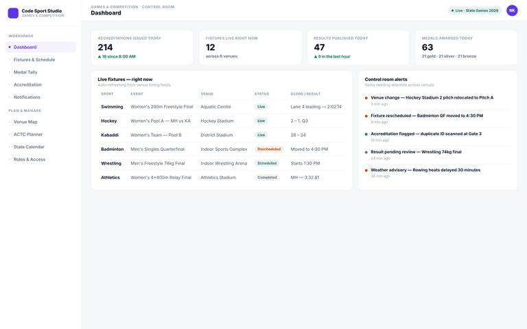Games & Competition Management System — dashboard