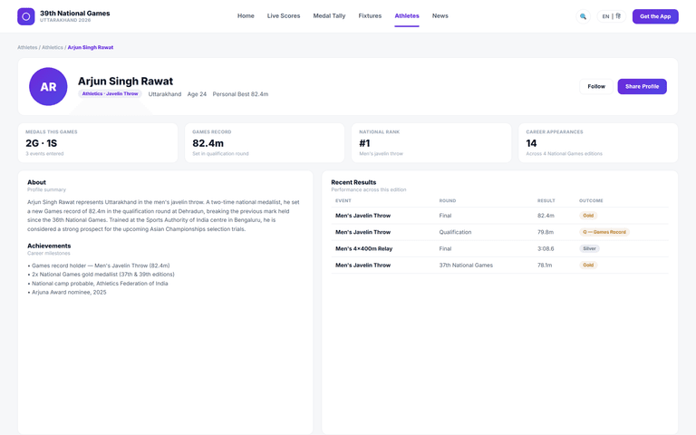 Public Apps, Websites & Live Results — athlete profile
